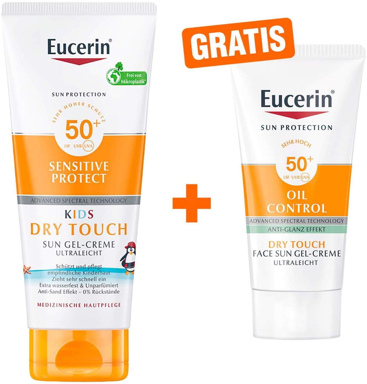 Eucerin Sun Sensitive Protect Kids Gel-Creme LSF 50+ 200 ml + gratis Sun Gel-Creme Oil Control 20 ml - Kinder Sonnenschutz