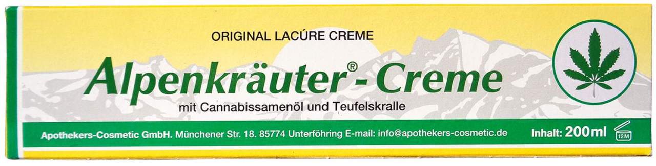 Alpenkräuter Creme Lacure M.Cannabisöl und Teufelskralle 200ml