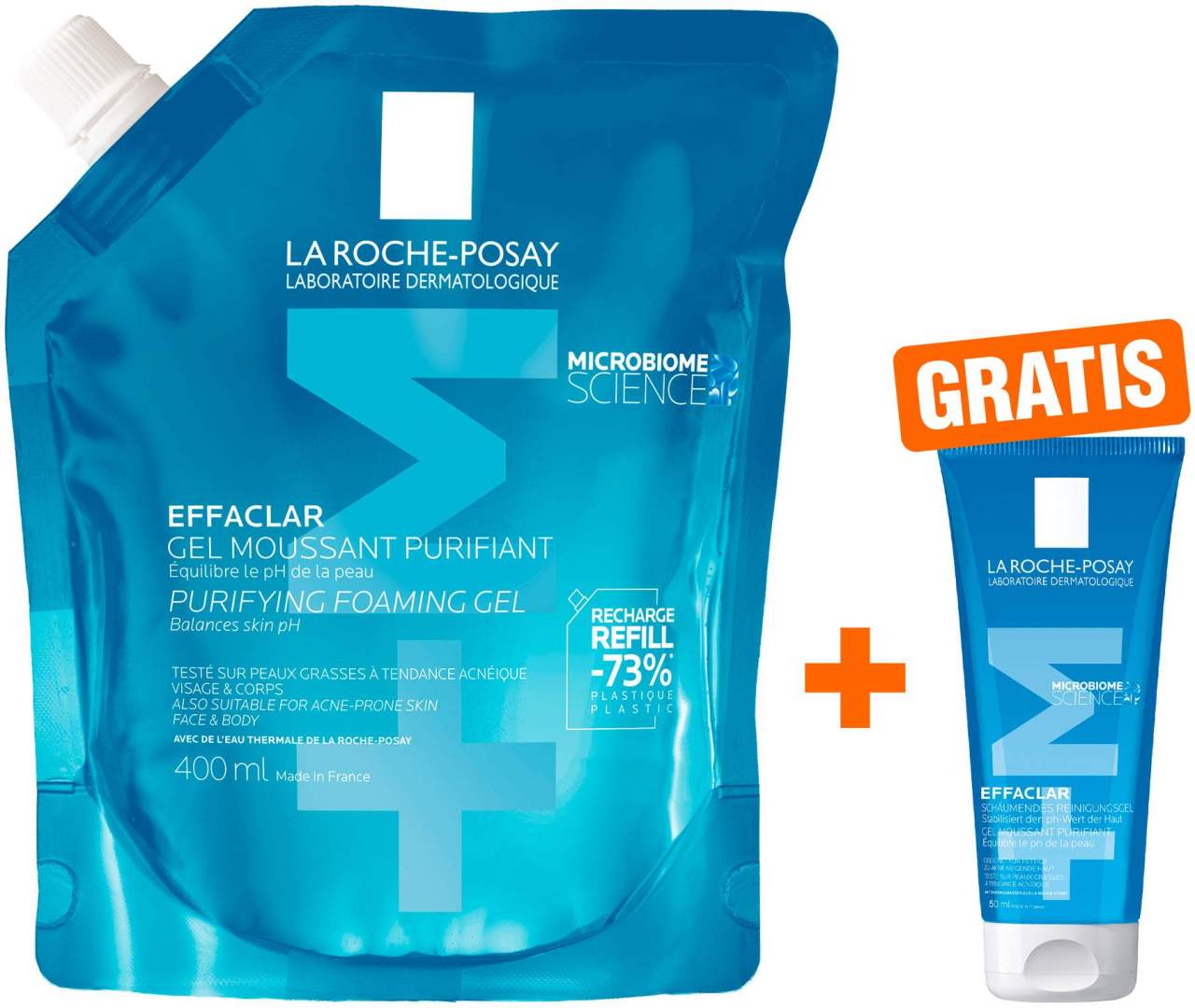 La Roche Posay Effaclar Foaming Gel Nachfüllpack 400 ml + gratis La Roche Posay Effaclar Gel 50 ml Mini - Bei fettiger und unreiner Haut
