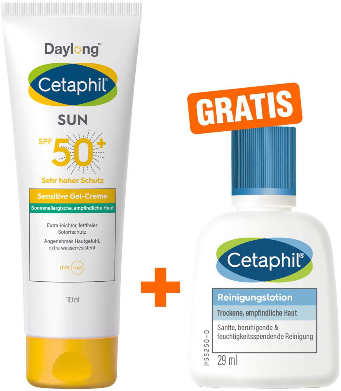 Cetaphil Sun Daylong SPF 50+ sensitives Gel 100 ml + gratis Cetaphil Reinigungslotion 29 ml - Sonnenschutz
