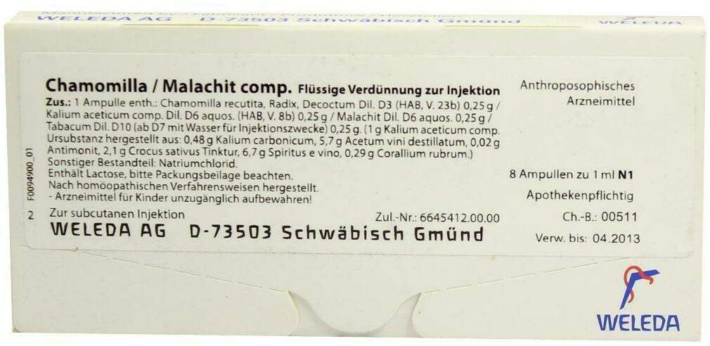 Chamomilla Malachit Comp. Weleda 8 X 1 ml Ampullen