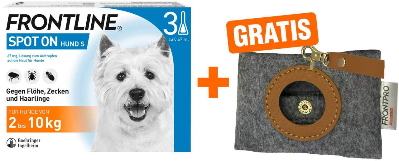 Frontline Spot On Hund S 2-10 kg 3 Pipetten + gratis Frontline Hundekotbeutelspender