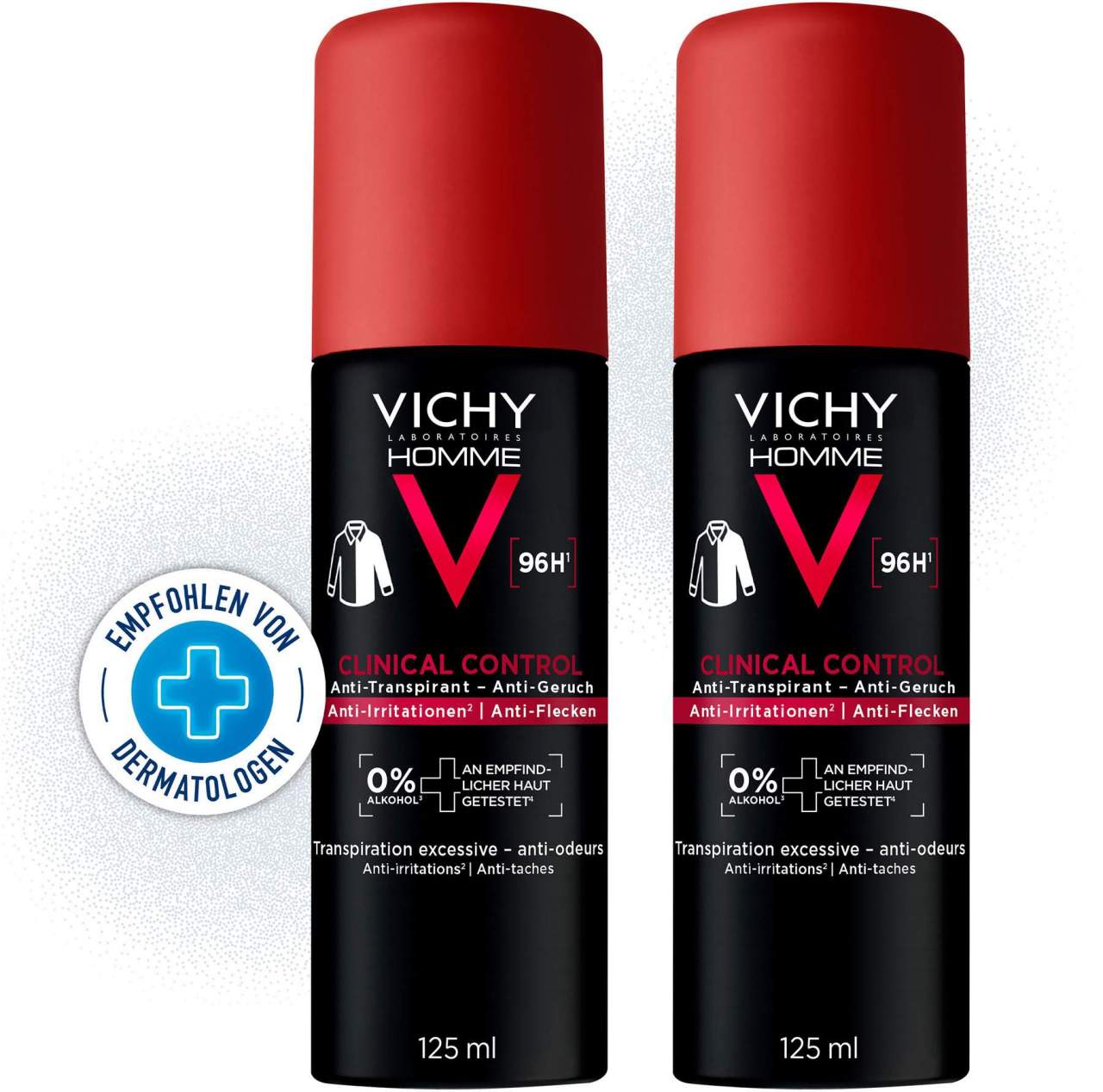 Vichy Clinical Control Homme Deo Spray 96h Doppelpack 2 x 125 ml Spray - Anti Transpirant