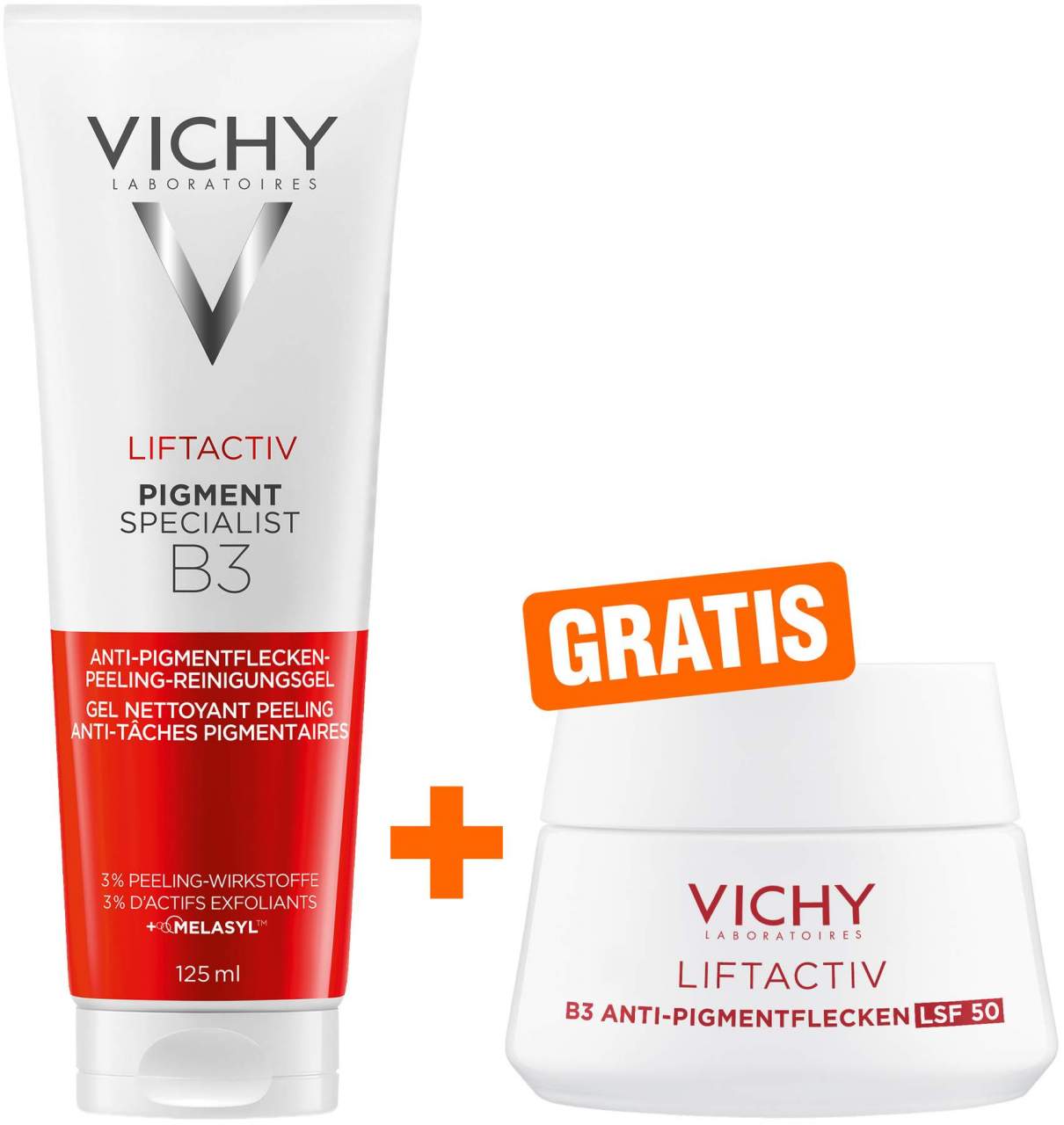 Vichy Liftactiv Pigment Specialist Peeling Waschgel 125 ml + gratis Anti-Pigmentflecken LSF 50 15 ml - Mildert Pigmentflecken
