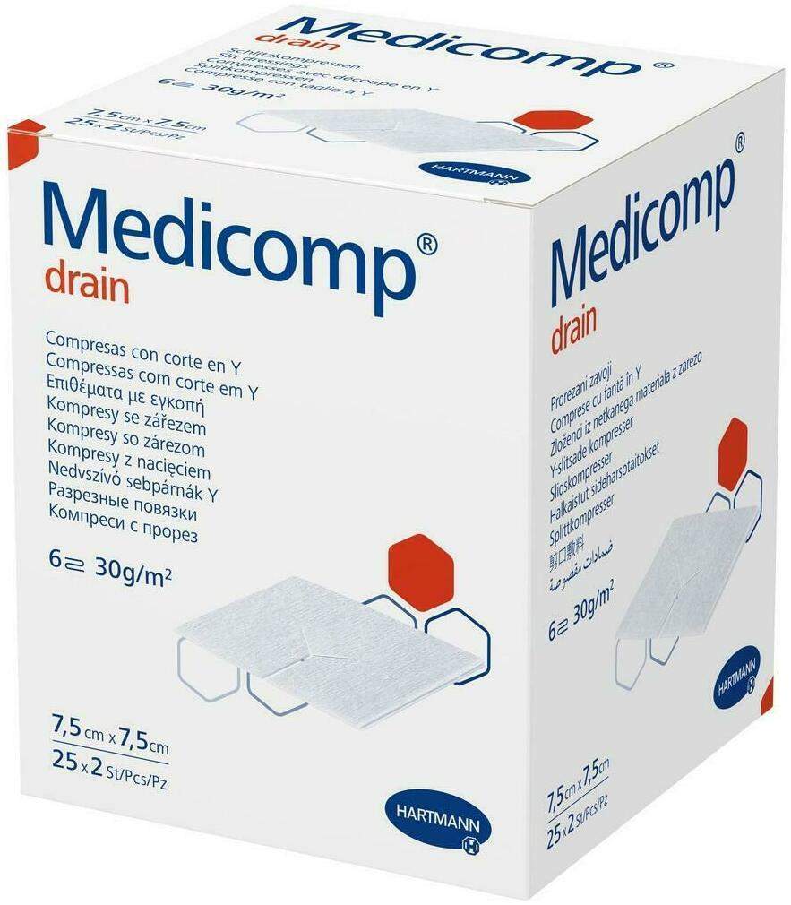 Medicomp Drain Schlitzkomp. Steril 25 X 2 Stück