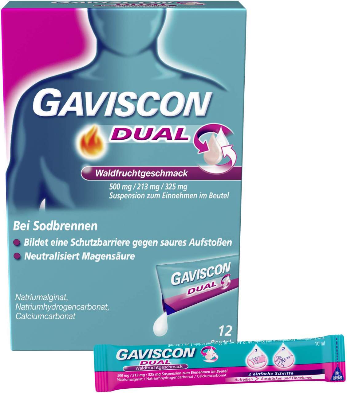 Gaviscon Dual Suspension Waldfrucht 500 mg-213 mg-325 mg 12 x 10 ml