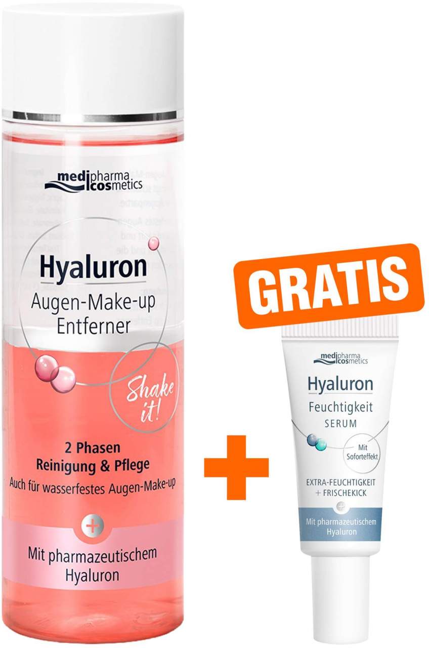 medipharma cosmetics Hyaluron Augen-Make-up Entferner 200 ml + gratis Hyaluron Feuchtigkeit Serum 5 ml - Schonende Reinigung