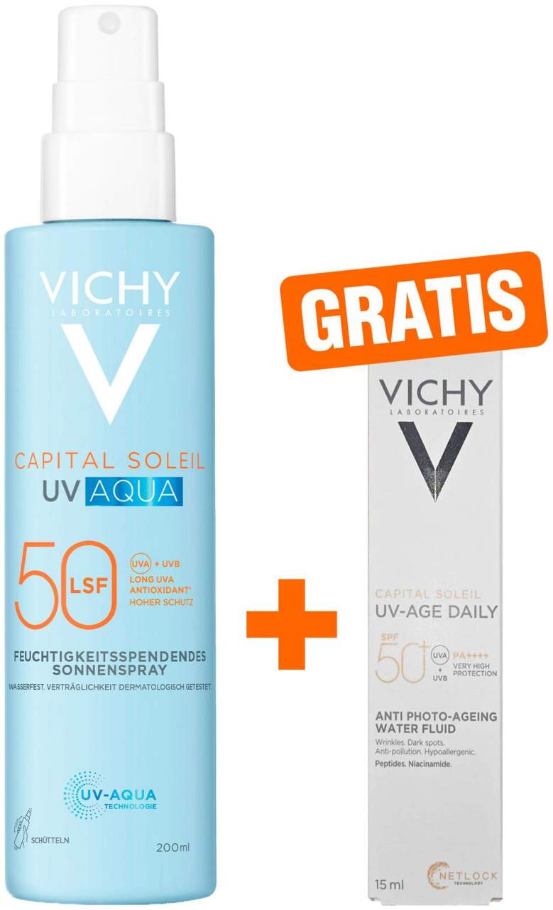 Vichy Capital Soleil UV-Aqua Spray LSF 50 200 ml + gratis Vichy Capital Soleil UV-Age Daily LSF50+ 15 ml - Sonnenschutz