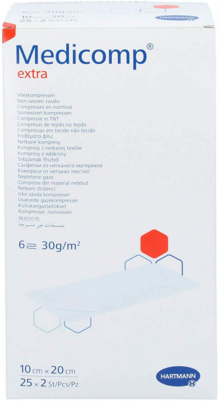 Medicomp Extra Vlieskompressen Steril 10 X 20 cm 6 Lagig 25 X 2...
