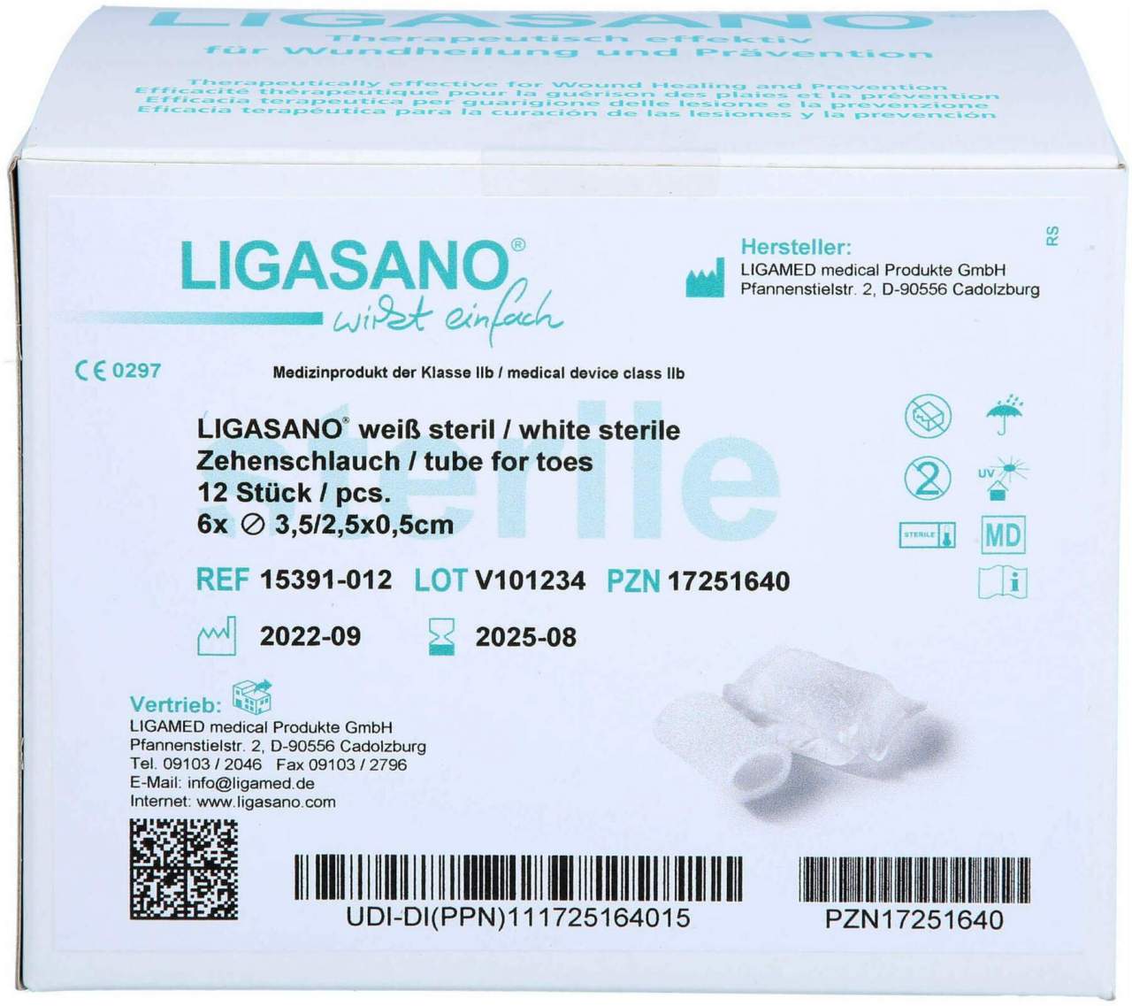 Ligasano Weiß Zehenschlauch 3,5x6 cm Steril Groß 1
