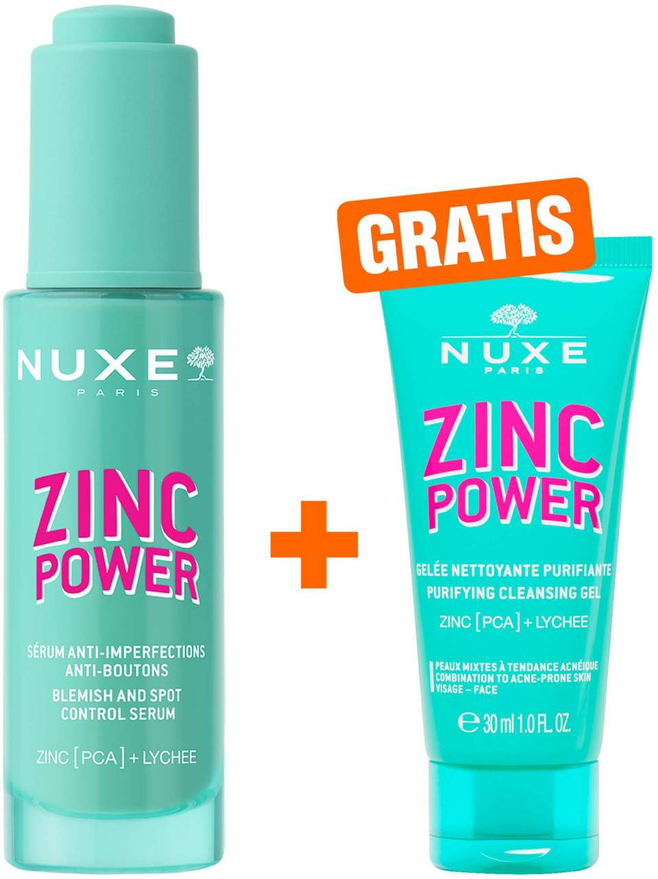 NUXE Zinc Power Serum 30 ml + gratis NUXE Zinc Power Reinigungsgel 30 ml - Bei Akne und Pickeln