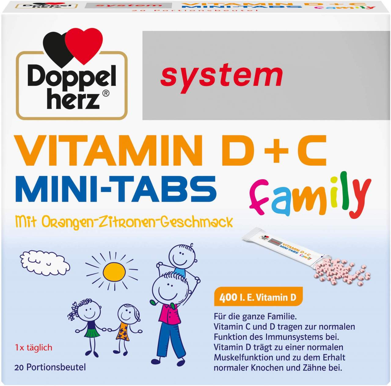 Doppelherz System Vitamin D+c Mini-Tabs Family 20 Stück
