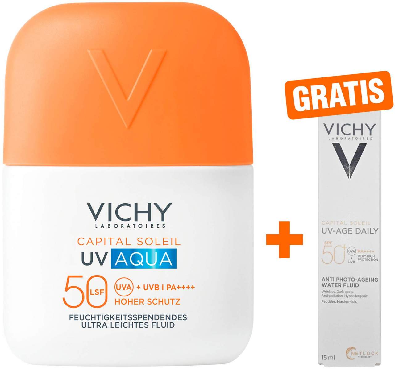 Vichy Capital Soleil UV-Aqua Fluid LSF 50 50 ml + gratis Vichy Capital Soleil UV-Age Daily LSF50+ 15 ml - Sonnenpflege LSF 50