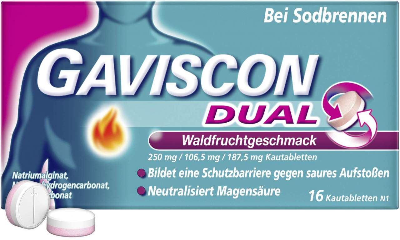 Gaviscon Dual Waldfrucht 250 mg-106,5 mg-187,5 mg 16 Kautabletten
