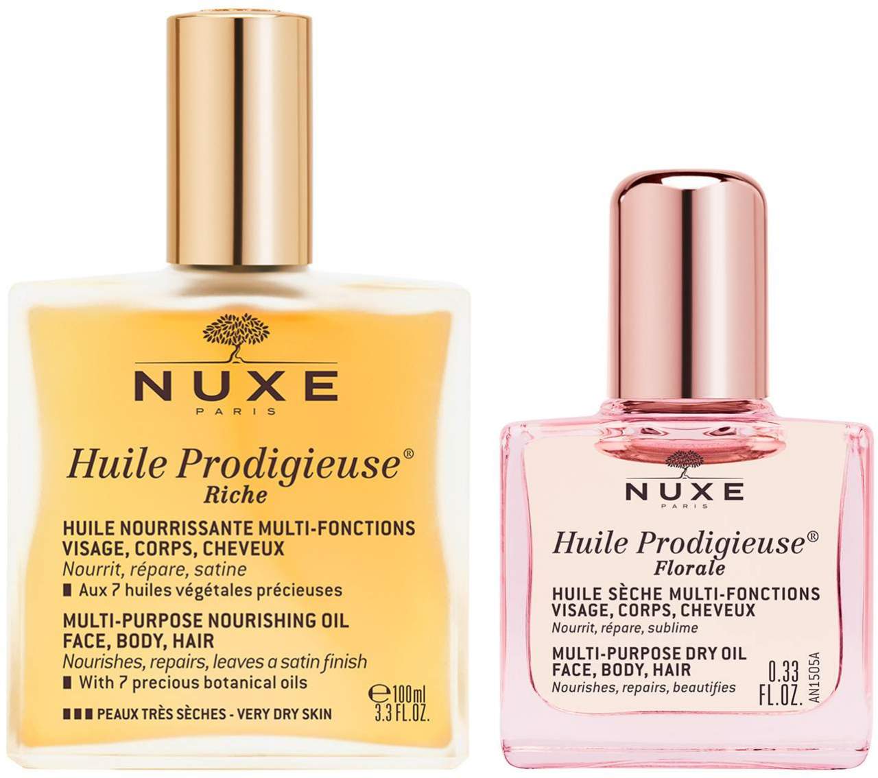 NUXE Huile Prodigieuse riche 100ml + gratis Huile Prodigieuse Florale 10 ml - Pflegeöl für Gesicht Haut Haar