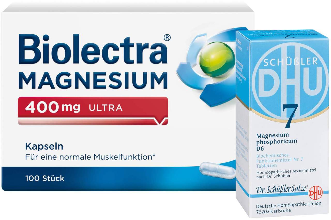 Biolectra Magnesium 400 mg Ultra 100 Kapseln + Biochemie DHU Nr.7 Magnesium phosphoricum D6 200 Tabletten