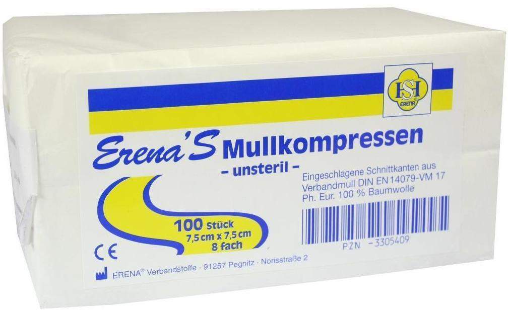 Erena Unsteril Mullkompresse7,5x7,5cm 8-Fach