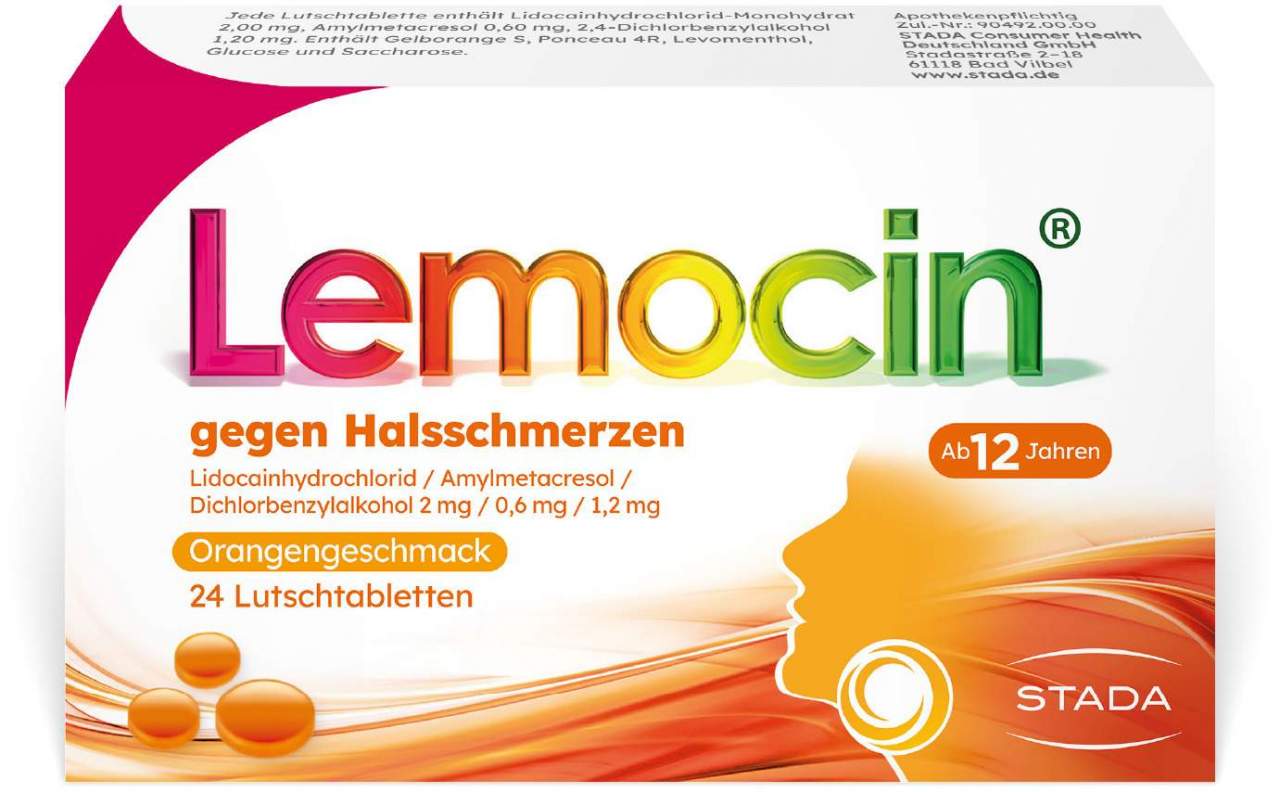 Lemocin gegen Halsschmerzen mit Orangengeschmack 24 Lutschtabletten