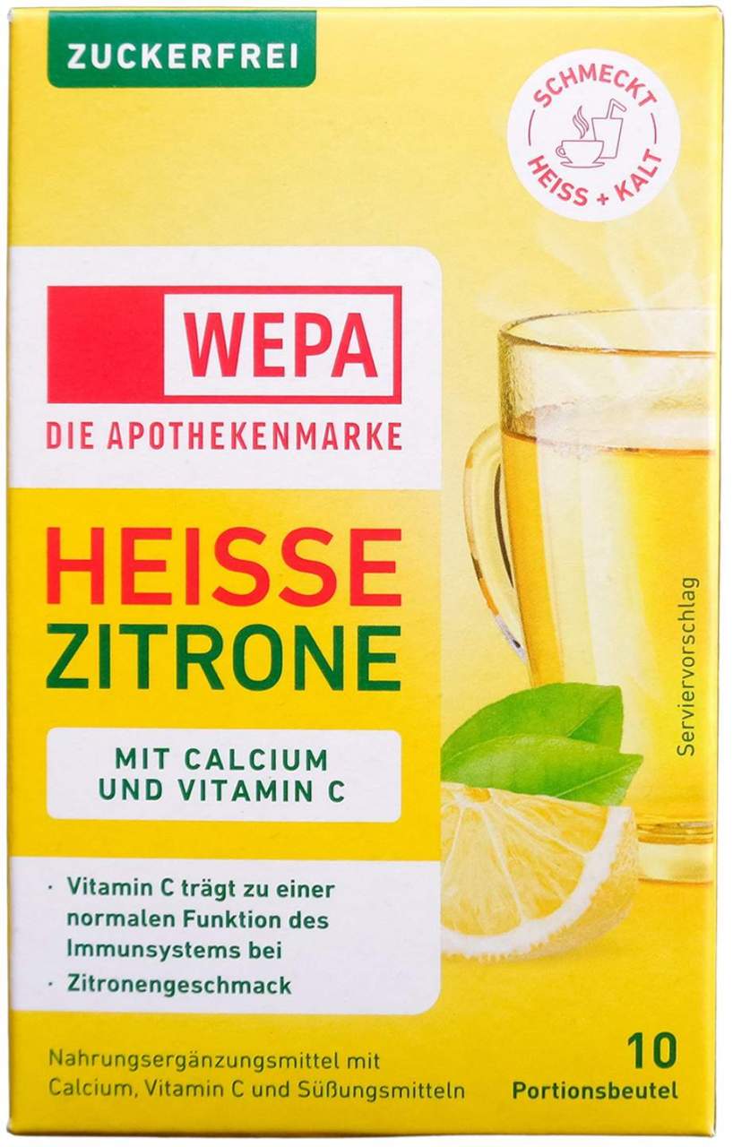 WEPA heisse Zitrone + Vitamin C + Calcium zuckerfrei Pulver 10 x 10 g