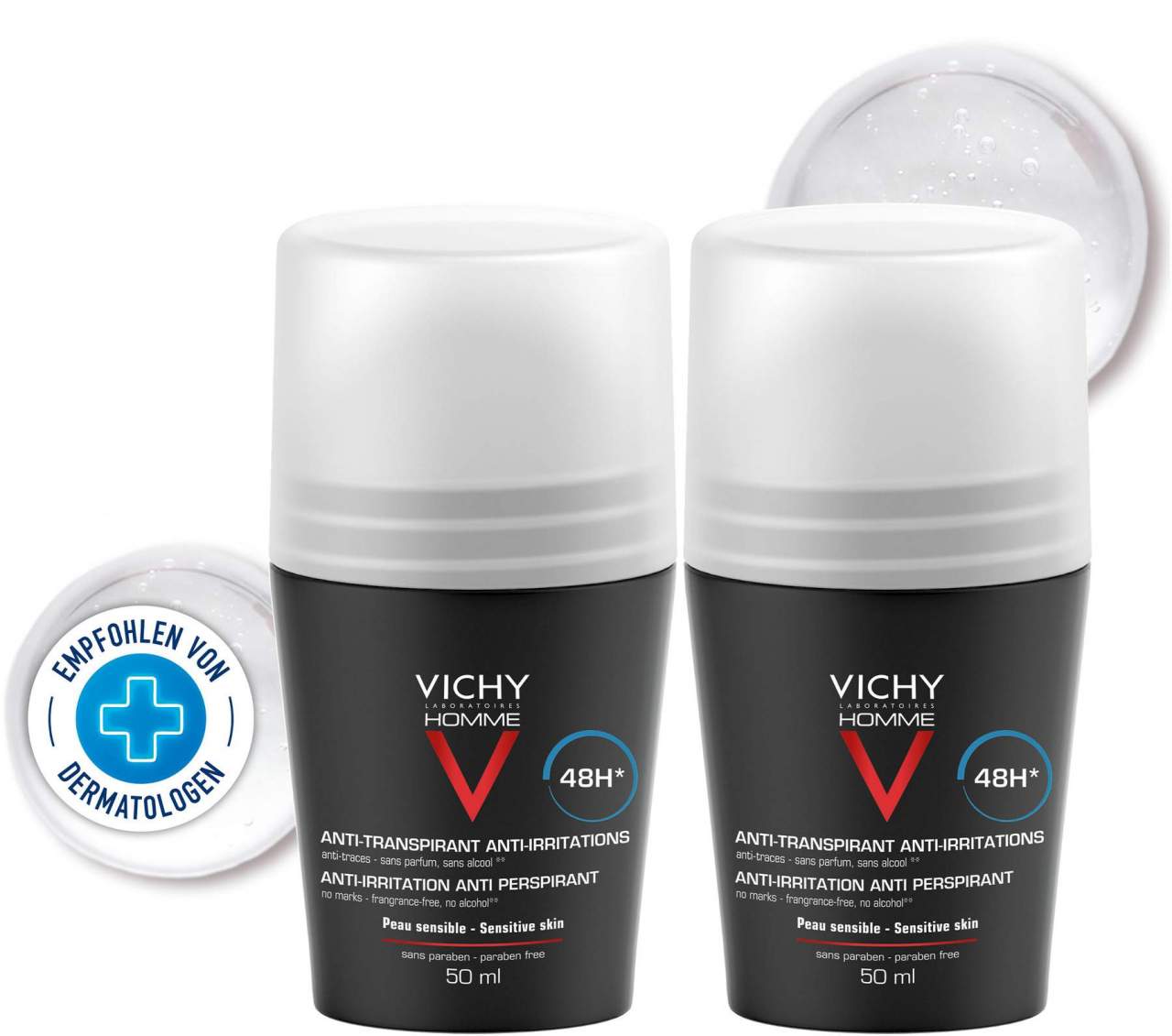Vichy Homme Deodorant Anti Transpirant 48h sensible Haut 2 x 50 ml