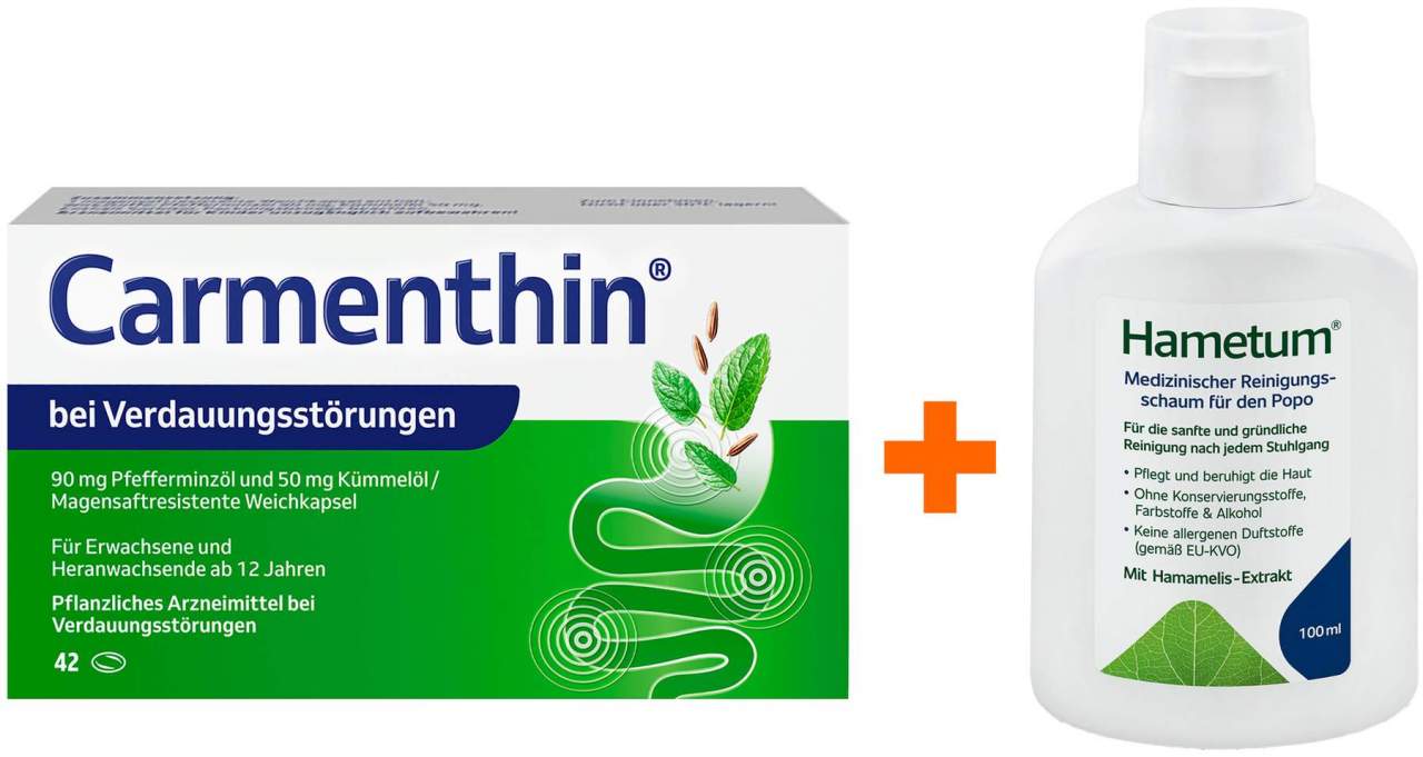 Carmenthin bei Verdauungsstörungen 42 magensaftresistente Weichkapseln + Hametum Medizinischer Reinigungsschaum 100 ml