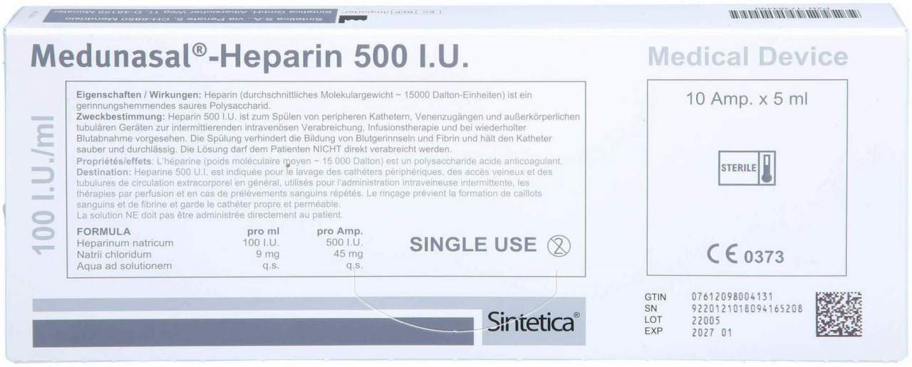 Medunasal Heparin 500 I.U. 10 X 5 ml Ampullen