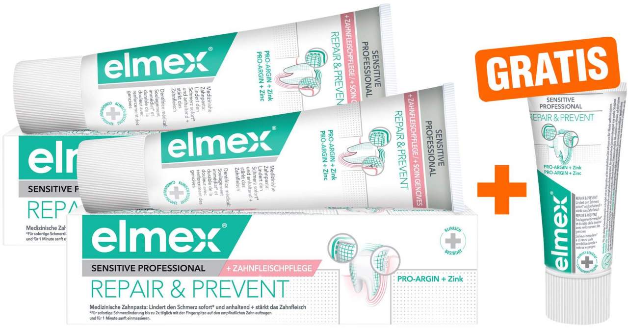 Elmex Sensitive Professional Repair & Prevent 2 x 75 ml Zahncreme + gratis Elmex Repair & Prevent 20 ml