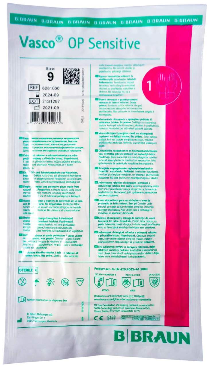 Vasco Op Sensitive Handschuhe Steril Puderfrei Gr.9,0 2 Stück