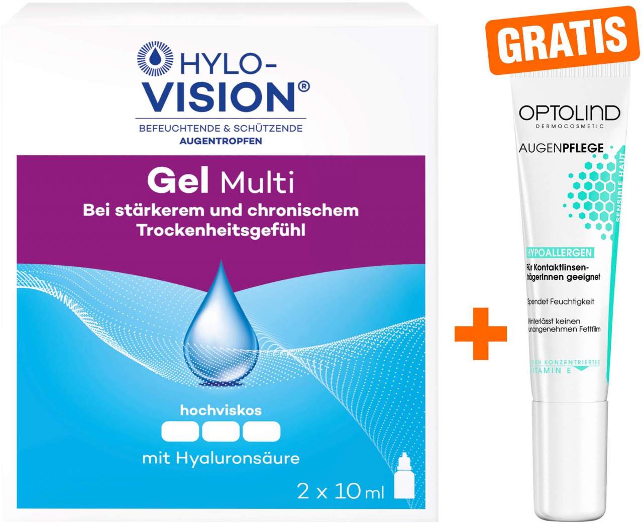 Hylo Vision Gel multi Augentropfen + gratis Optolind Empflindl. Haut Augenpflege 15 ml