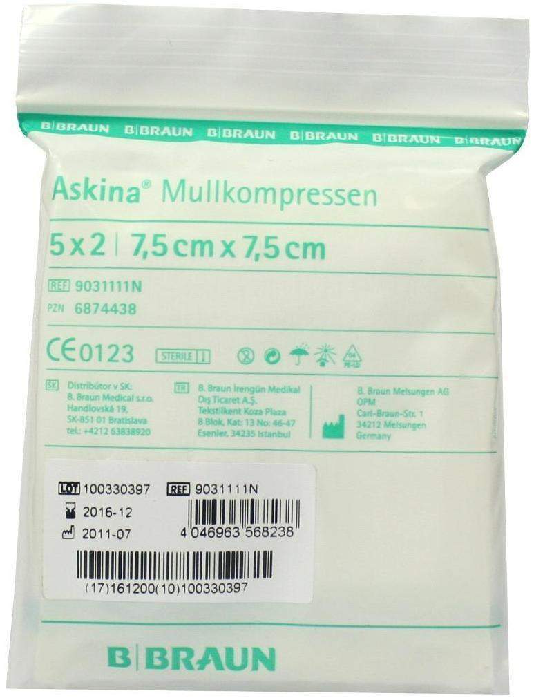 Askina Mullkompressen 7,5 X 7,5 cm Steril 5 X 2 Kompressen