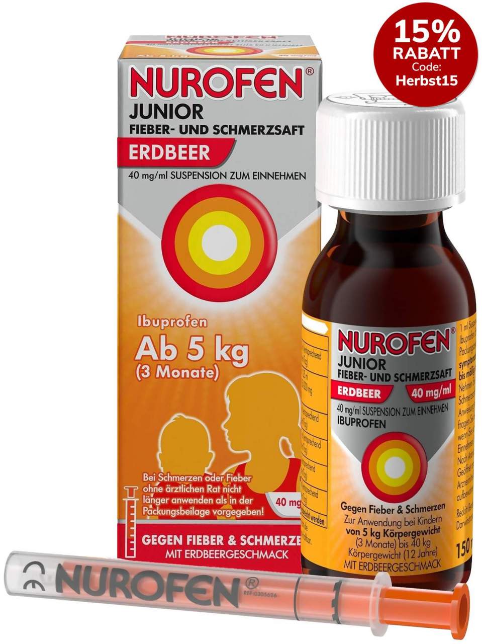 Nurofen Junior Fieber- & Schmerzsaft 40 mg pro 1 ml Erdbeere 150 ml