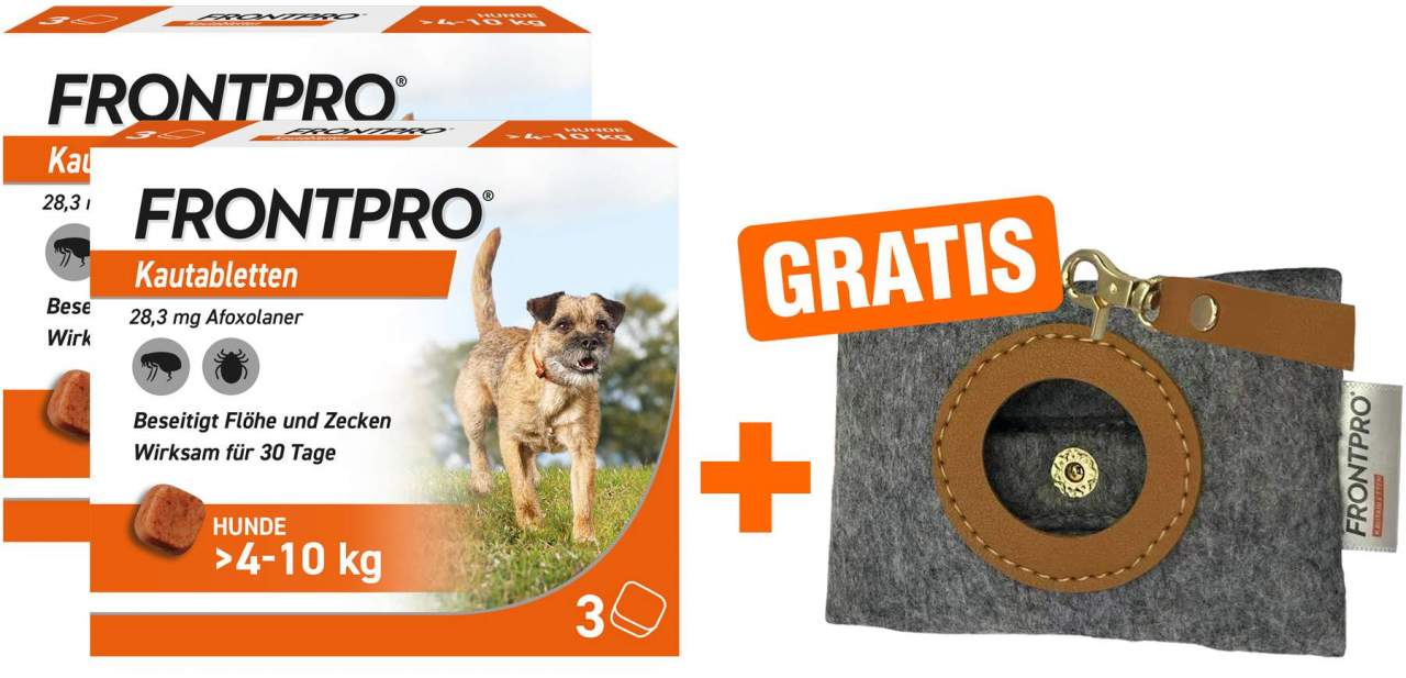 Frontpro 28,3 mg für Hunde 2 x 3 Kautabletten + gratis Hundebeutelspender 1 Stück