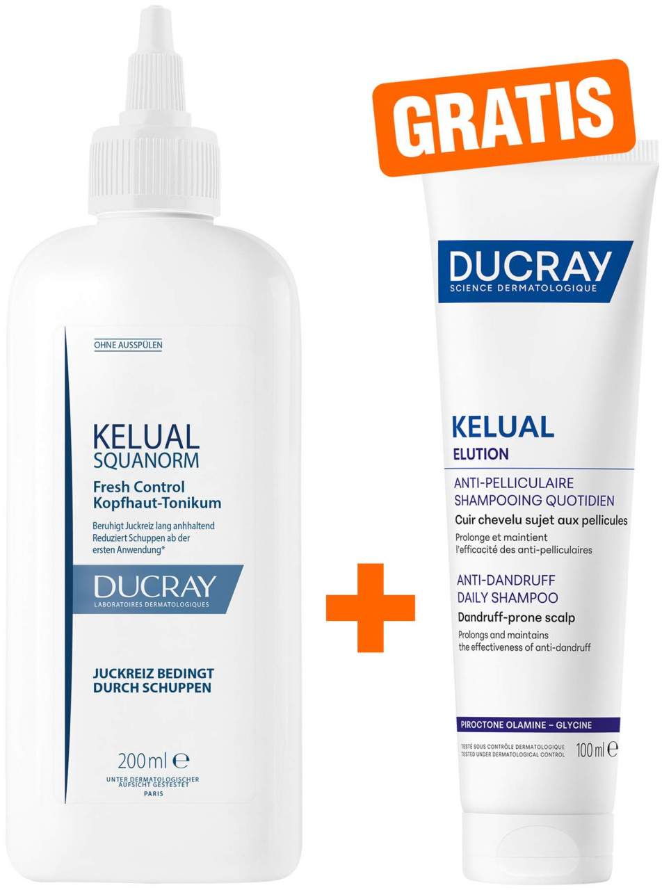 Ducray Kelual Squanorm Kopfhaut Tonikum 200 ml + gratis Elution ausgl. Shampoo 100 ml - Gegen Schuppen
