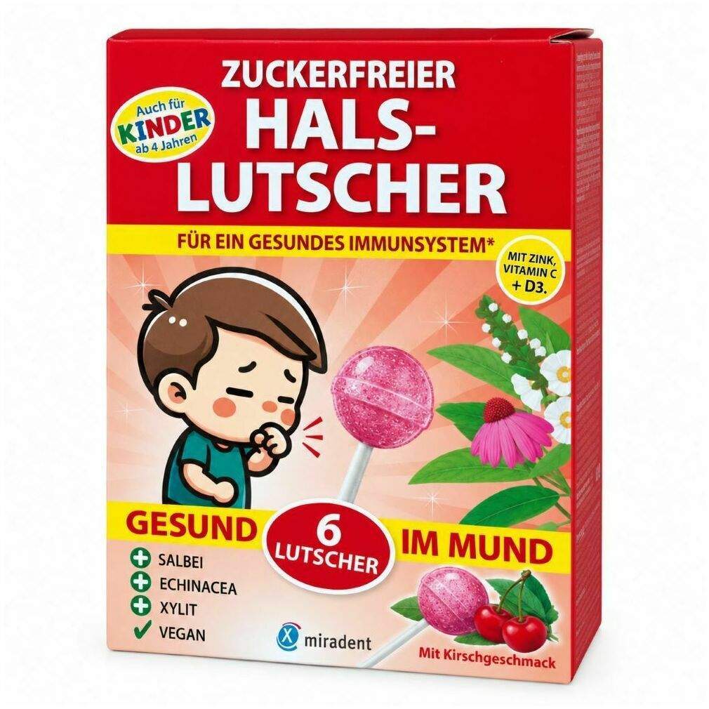 Miradent Halslutscher Kirsche zuckerfrei 6 Stück