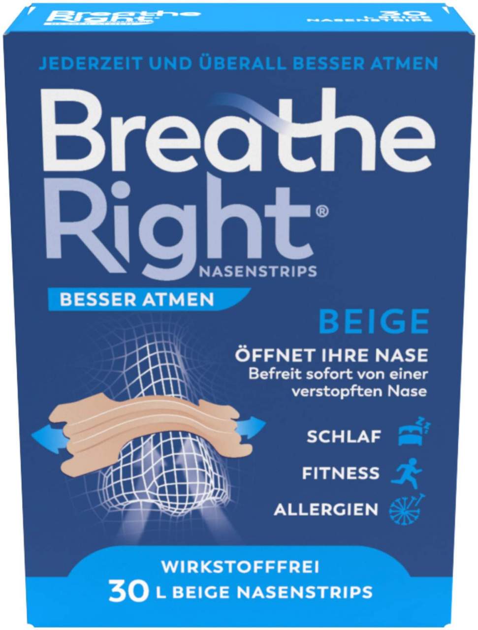 Breathe Right Besser Atmen 30 Nasenpflaster groß beige
