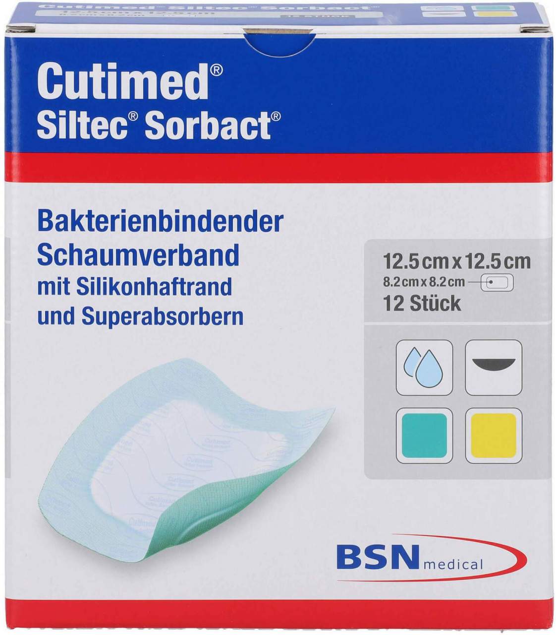 Cutimed Siltec Sorbact 12,5 X 12,5 cm 12 Stück