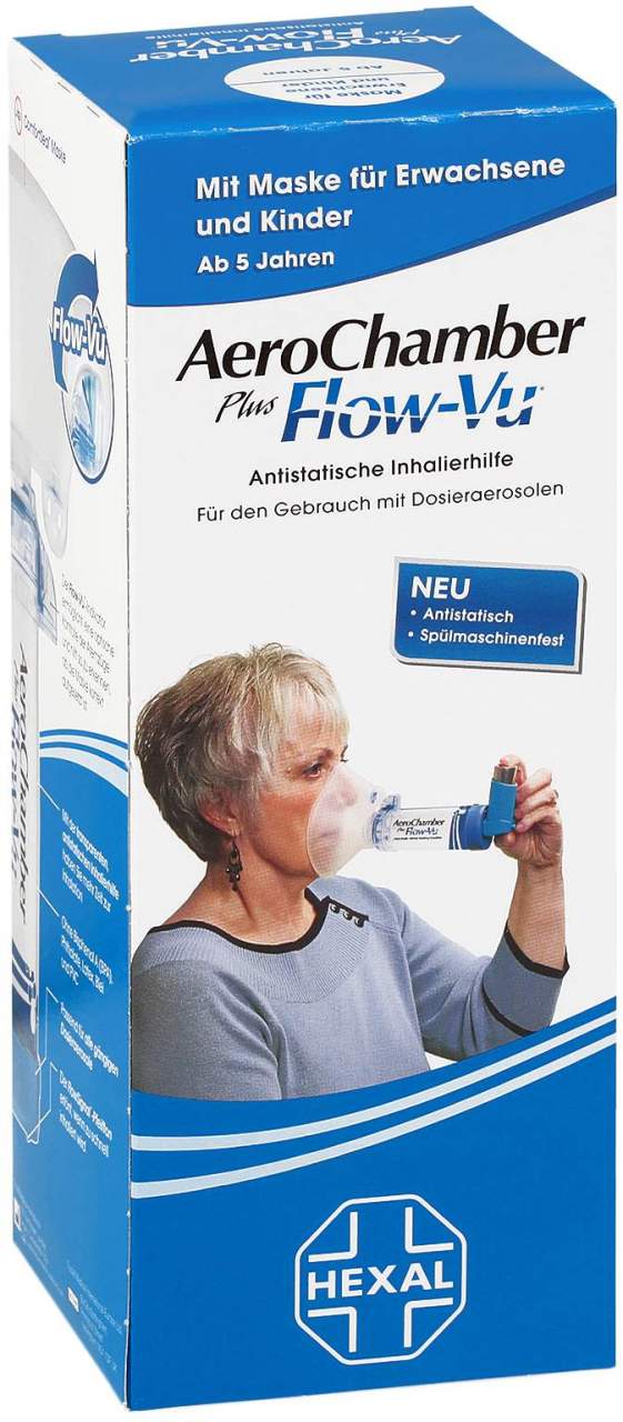 Aerochamber Hexal Plus Flow-Vu Mit Maske Für Erwachsene und Kinder