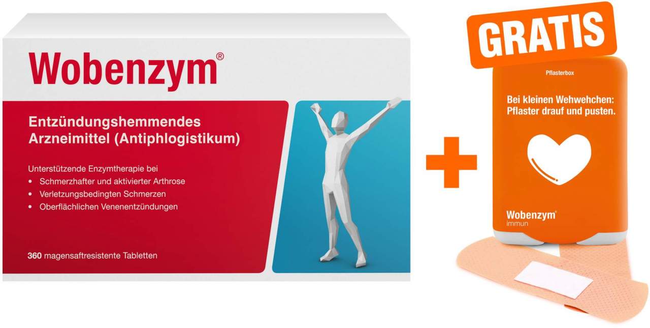 Wobenzym 360 magensaftresistente Tabletten + gratis Pflasterbox zu Wobenzym 1 Stück