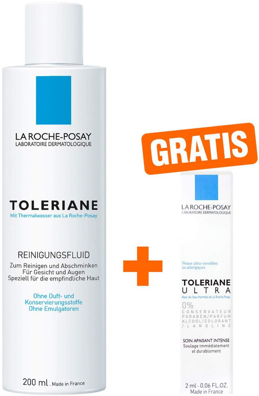 La Roche Posay Toleriane Reinigungsfluid 200ml + gratis Roche Posay Toleriane Dermallergo Augencreme 2 ml - Für empfindliche Haut