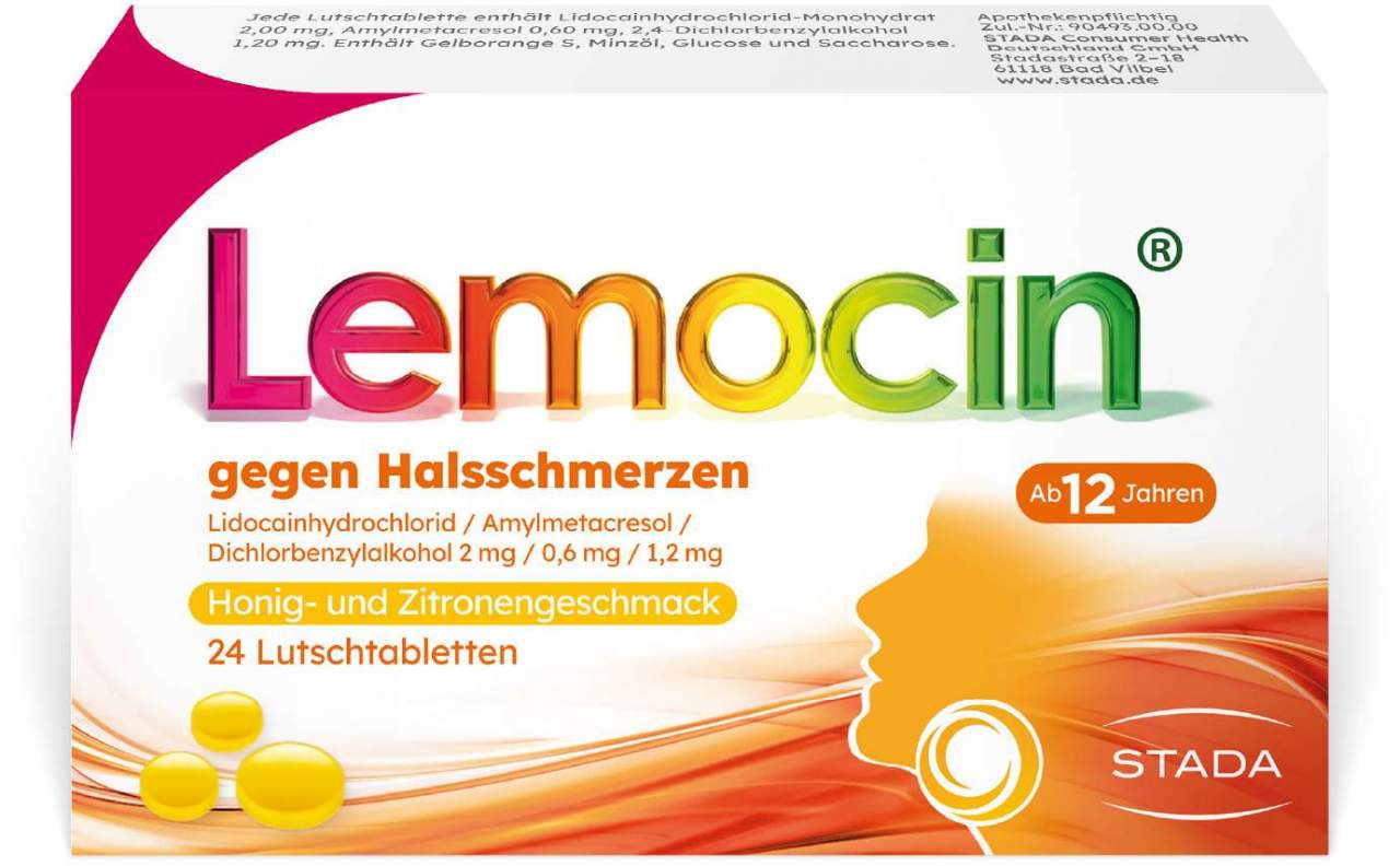 Lemocin gegen Halsschmerzen mit Honig-Zitronengeschmack 24 Lutschtabletten