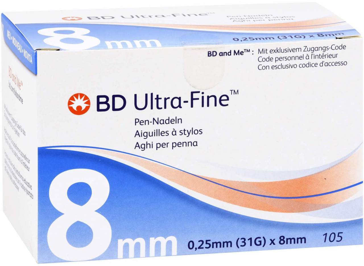 Bd Ultra-Fine Pen-Nadeln 8 mm 31 G 0,25 mm 105 Stück