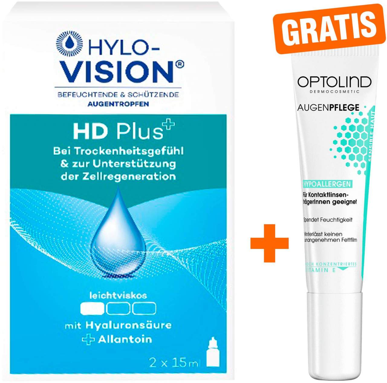 Hylo Vision HD Plus Augentropfen 2x 15 ml + gratis Optolind Empfindl. Haut 15 ml
