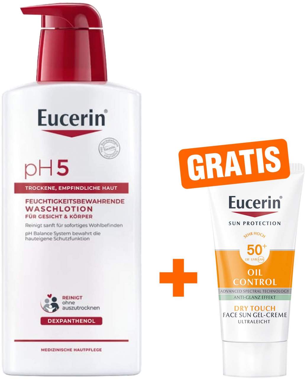 Eucerin pH5 Waschlotion 400 ml mit Pumpe + gratis Eucerin Sun Gelcreme Oil Control 20 ml - Milde Reinigung