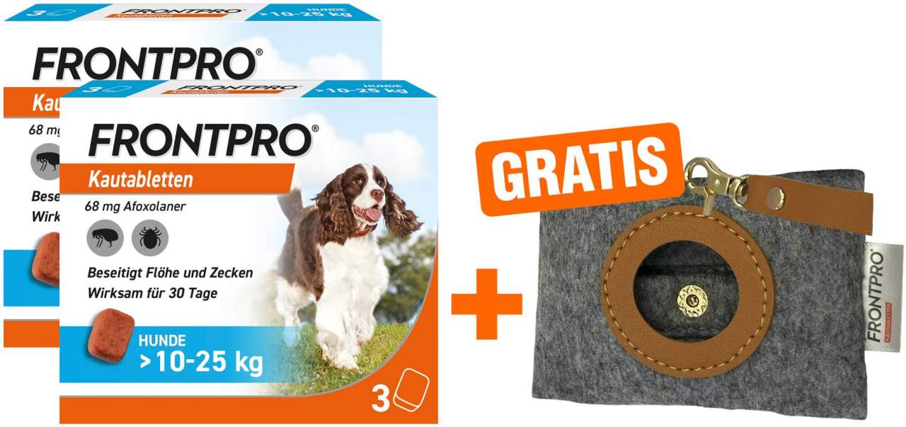 Frontpro 68 mg für Hunde 2 x 3 Kautabletten + gratis Hundebeutelspender 1 Stück
