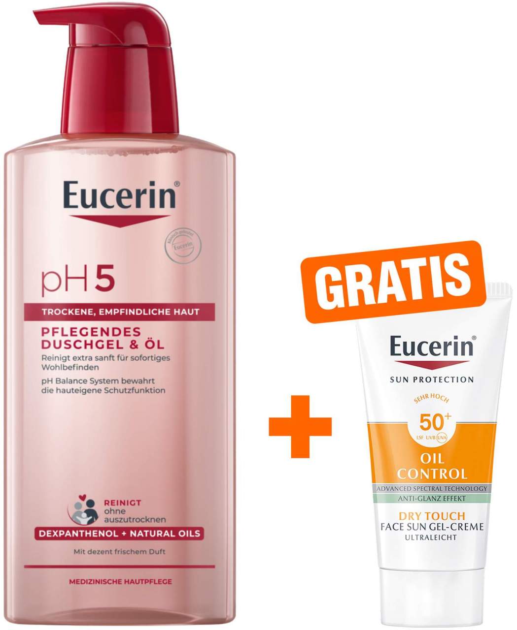 Eucerin pH5 Duschgel & Öl empfindliche Haut 400 ml + gratis Eucerin Sun Gelcreme Oil Control 20 ml - Zur Körperreinigung