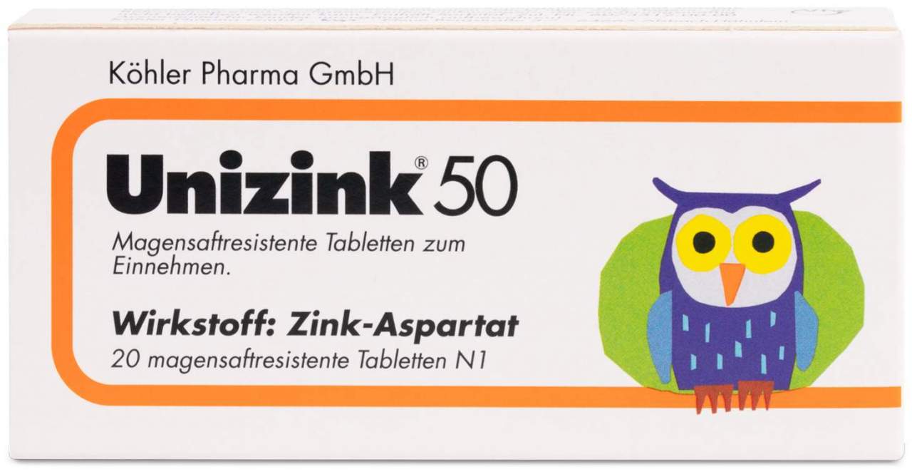 Unizink 50 magensaftresistente Tabletten 20 Stück