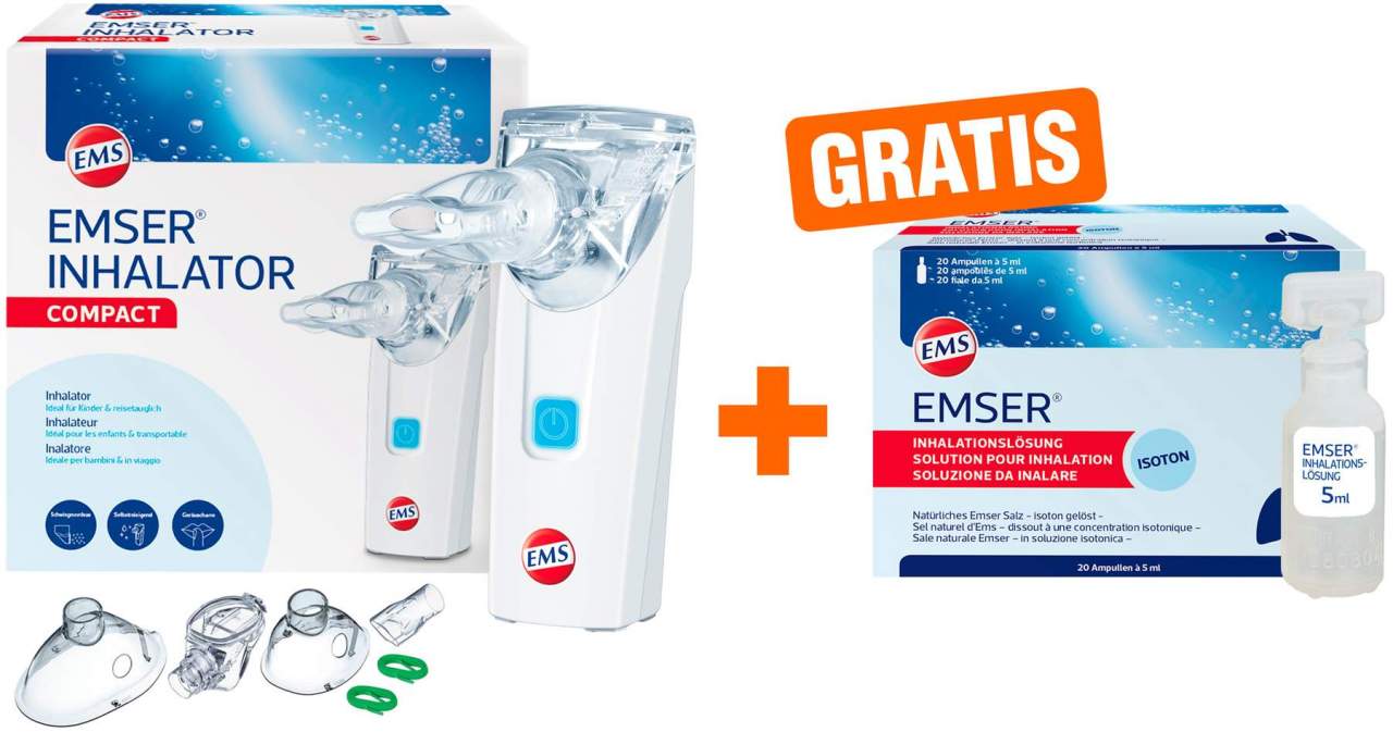 Emser Inhalator compact 1 Stück + gratis Inhalationslösung 20 x 5 ml Ampullen