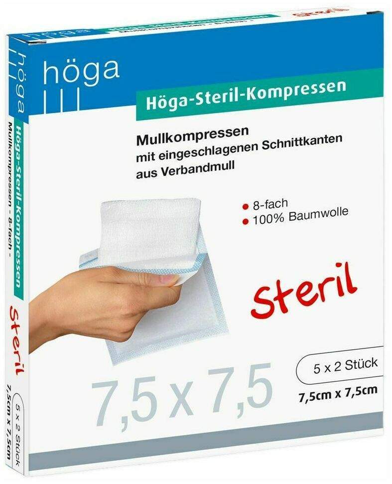 Höga Steril 5 X 2 Kompressen 7,5 X 7,5 cm 8fach