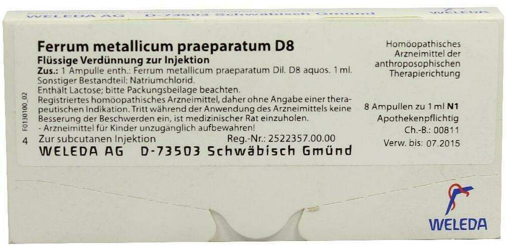 Weleda Ferrum Metallicum Praeparatum D8 8 X 1 ml Ampullen