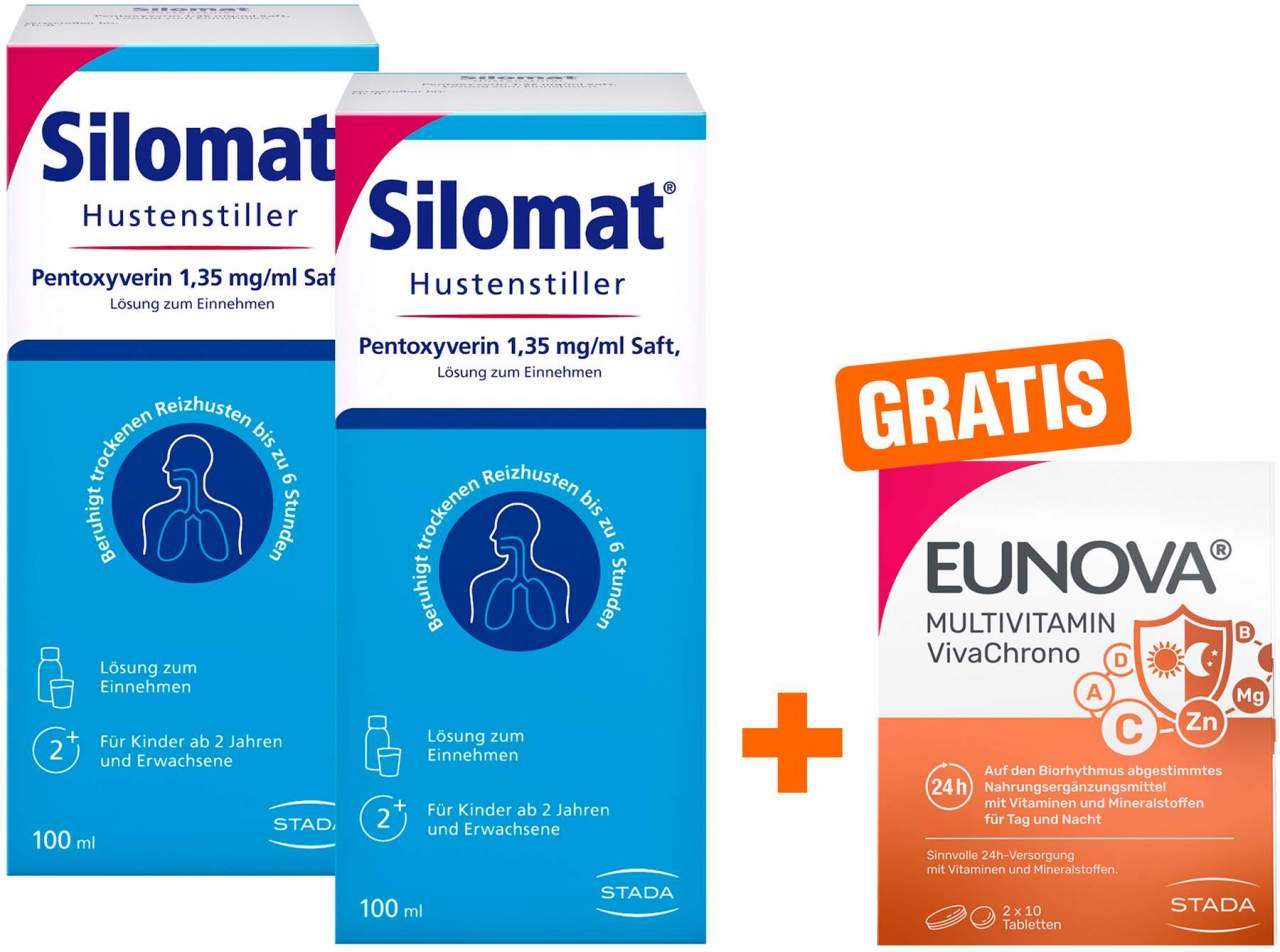 Silomat Hustenstiller Saft 2 x 100 ml + gratis Eunova VivaChrono 2 x 10 Tabletten